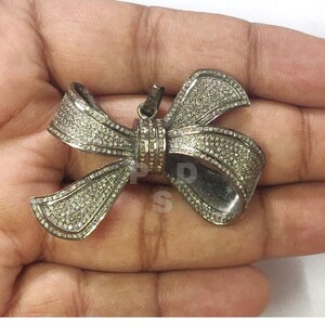1 Pc Pave Diamond Sparking Bow Charm Pendant, Sterling Silver Beads, Ribbon Bow Charm Pendant, Pave Bow Tie Connector, Diamond Bow Pendant