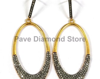 Sterling Silver Pave Diamond Dangle Earrings, Handmade Jewelry