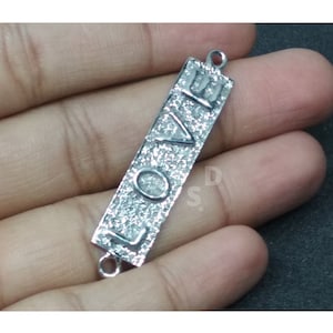 Pave Diamond LOVE Connector, Pave Diamond Bar Connector, Pave Diamond Connector, Love Connector, Tamaño del conector 44x10MM, Conector hecho a mano