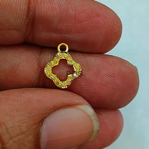 Pave Diamond Clover Charm In 925 Sterling Silver, Pave Diamond Charm, Handmade Charm, Clover Charm Size 12X10mm, Pave Diamond Clover Charm