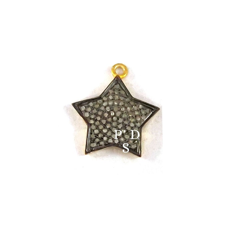 1 Pc Pave Diamond Star Pendant Handmade Pendant 17mm Pave Diamond Pendant Diamond Star Charm Pendant 925 Sterling Silver Star Pendant