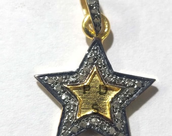Pave Diamond Enamel Star Charm, 925 Sterling Silver (20X15mm)