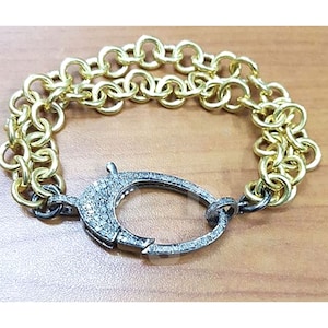 Pave Diamond Lobster Lock Chain Bracelet, Pave Diamond Clasp, Pave Diamond Chain Bracelet, Handmade Bracelet, Pave Diamond Jewelry, Clasps