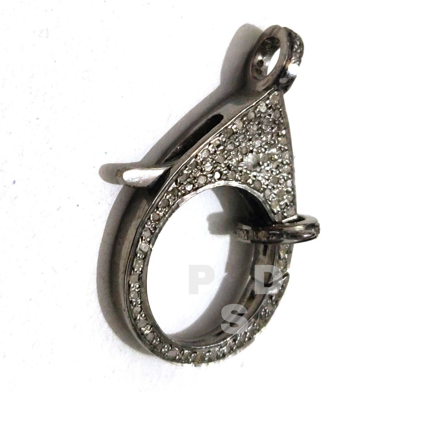 Fermoir Homard Diamant Pavé 42x22 Mm Argent Sterling 925 Fait Main - Neuf
