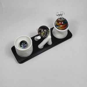 2-Tone Carb Cap & Terp Pearl Marble / Terp Pill Utility Stand - Perfect For Dab Setup or Station - Fits Items Upto 26mm