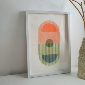 Mid-Century 2, regalo di inaugurazione della casa, arredamento per soggiorno, arte contemporanea, regalo per mo, arte tessile, ricamo su carta, arazzo