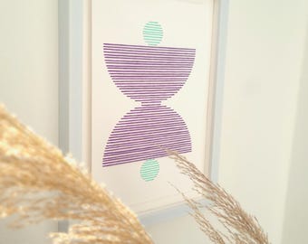 Ingelijste vezelkunst, minimalistisch borduurwerk, geometrisch muurdecor