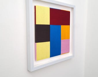 Kleurenpuzzel 3, handgemaakte textielkunst, moderne wanddecoratie