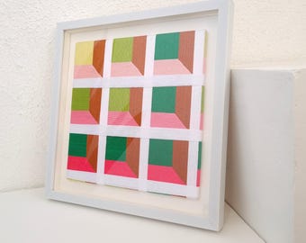 Textielkunst Shifted 2: 3D geometrisch geweven wanddecoratie