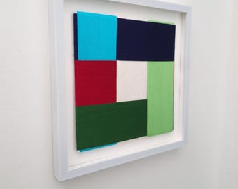 Textielkunst kleurenpuzzel, modern geweven wanddecoratie, boho-decor