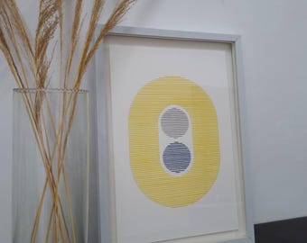 Minimalistische papierborduurkunst, geometrisch muurdecor, handgemaakt