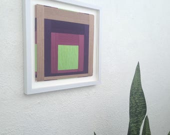 Geneste tinten Fiber Art, handgemaakte ingelijste muurdecoratie van textiel