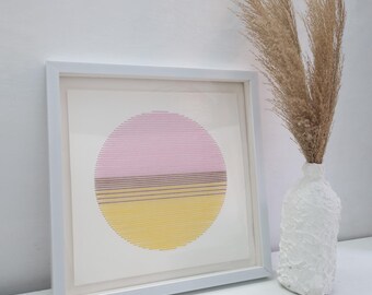 Papierborduurkunst, minimalistische cirkel, handgemaakte vezelkunst, ingelijste muurdecoratie