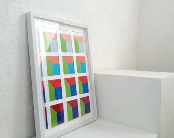 Shifted 1 Textielkunst: 3D geometrisch geweven wanddecoratie