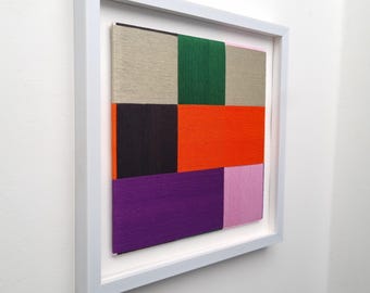 Textielkunst kleurenpuzzel, modern geweven wanddecoratie, boho-decor