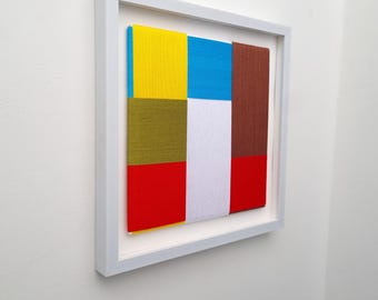 Handgemaakte kleurblokken textielkunst, modern geweven wanddecoratie