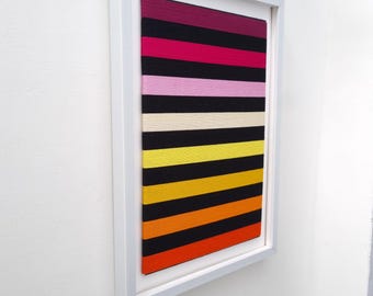 Handgemaakte draadkunst, kleurrijke streepvezelkunst, ingelijste muurdecoratie