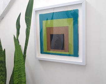 Geneste tinten 9, textielkunst, moderne geometrische vezel wanddecoratie, ingelijste woondecoratie