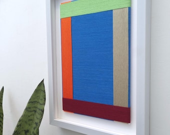 Geometrische textielkunst, ingelijste muurdecoratie van vezels, moderne handgemaakte kunst