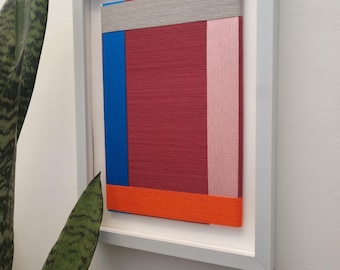Geometric Fiber Art, Colorful Textile Wall Decor, Framed