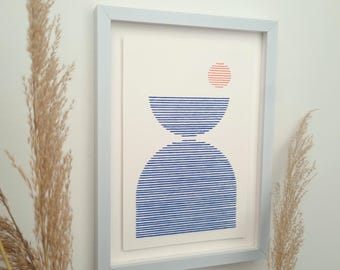 Minimalistische geborduurde muurkunst, geometrisch papierborduurwerk, ingelijst