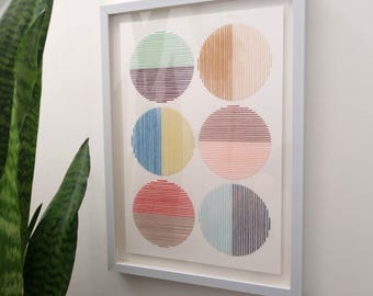 Borduurkunst in Bauhaus-stijl, modern decor uit het midden van de eeuw, geometrische muurkunst