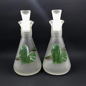 Vintage Hazel Atlas Frosted Glass Cruet Pair with Double Spouts