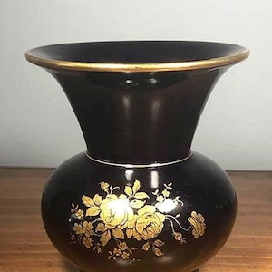 Vintage AL-KA Bavaria Cobalt Blue Vase – Gold Floral Mid-Century Charm – Rare Kunst Kronach Vase