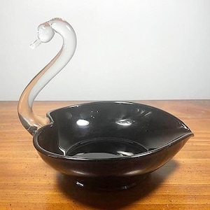 Vintage Hand Blown Glass Swan Shaped Candy Dish