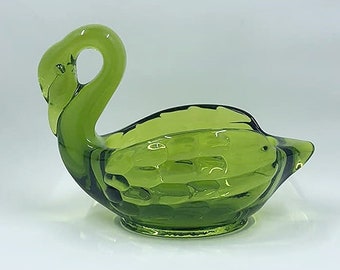Vintage Viking Glass Green Swan Candy Dish