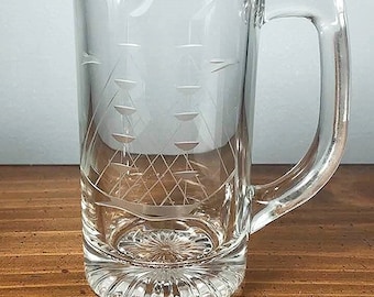 Frosted Sailing Ship Beer Mug – Vintage Nautical Barware – Etched Sailing Glass Stein