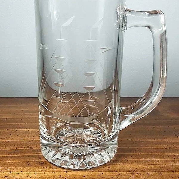 Vintage Etched Glass Nautical Ship Beer Glass