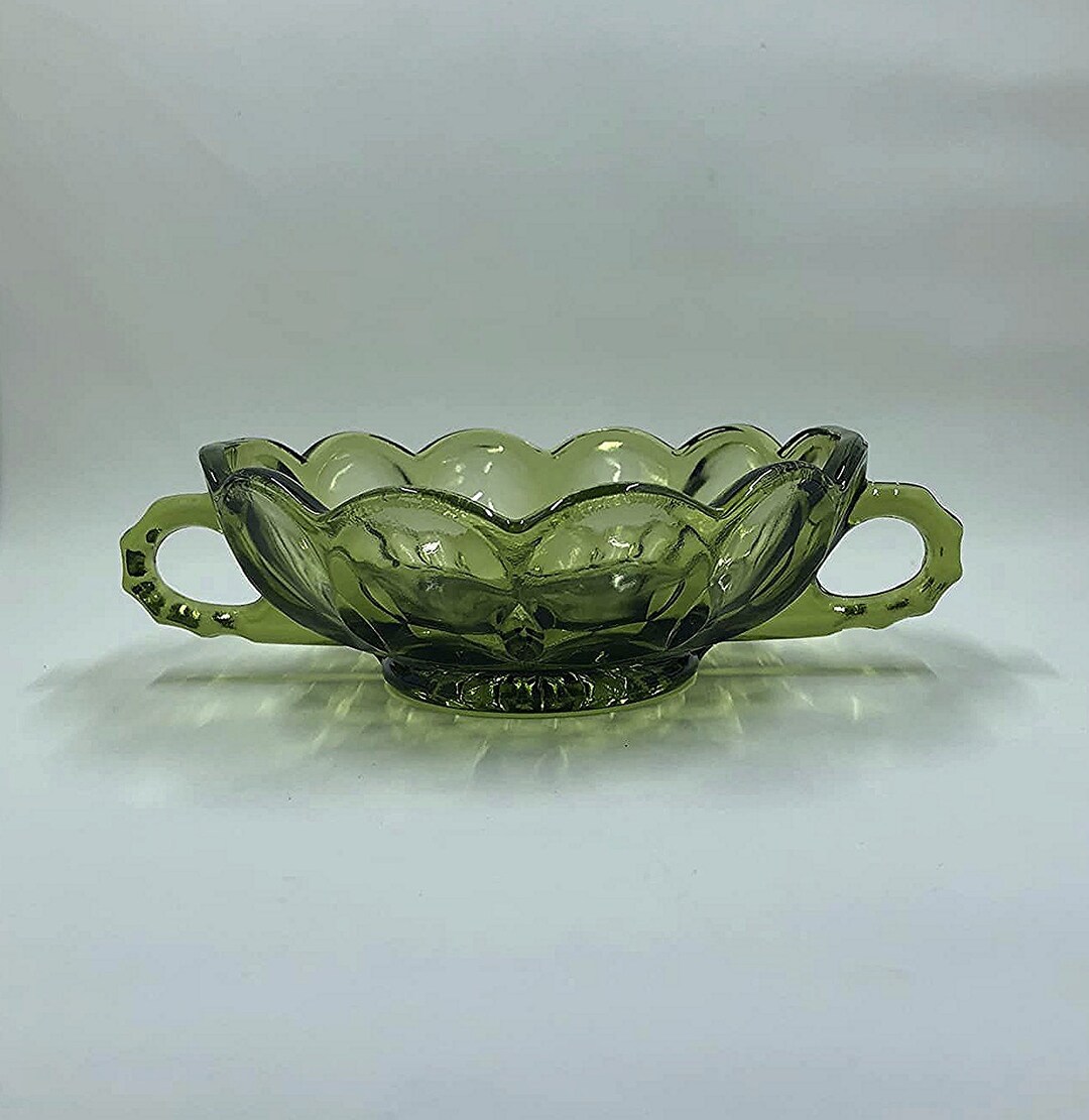 Vintage Anchor Hocking Avocado Green Candy Dish Etsy