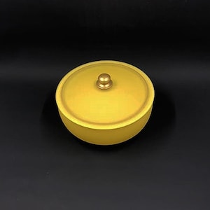 Retro Powder Dish – Vintage Vanity Decor - Yellow Frosted Glass - Glass Powder Jar - Lidded Candy And Nut Bowl