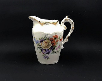 German Floral Coffee Creamer – Vintage Porcelain Pitcher Jug – Retro Kitchen Decor