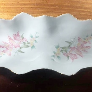 Hand Decorated Winrose Porcelain Floral Tray – Pink Iris Design with Gold Trim – Vintage Serving Dish