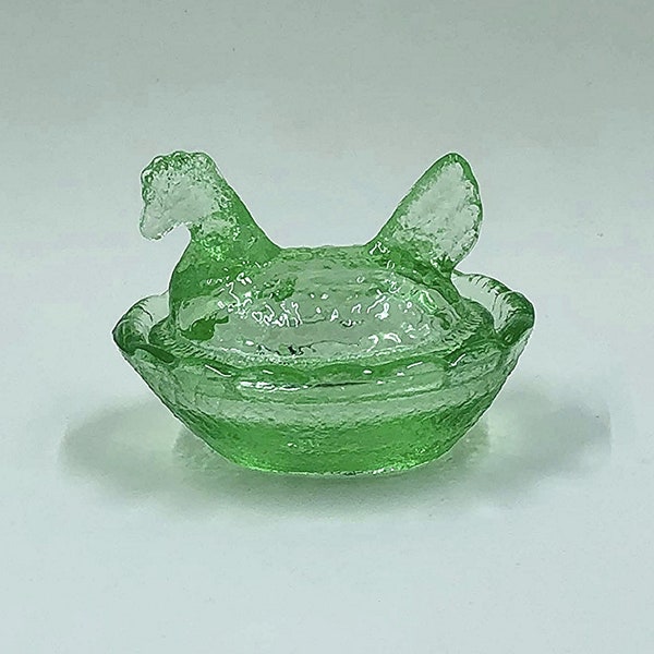 Vintage Green Glass Nesting Chicken Salt Cellar