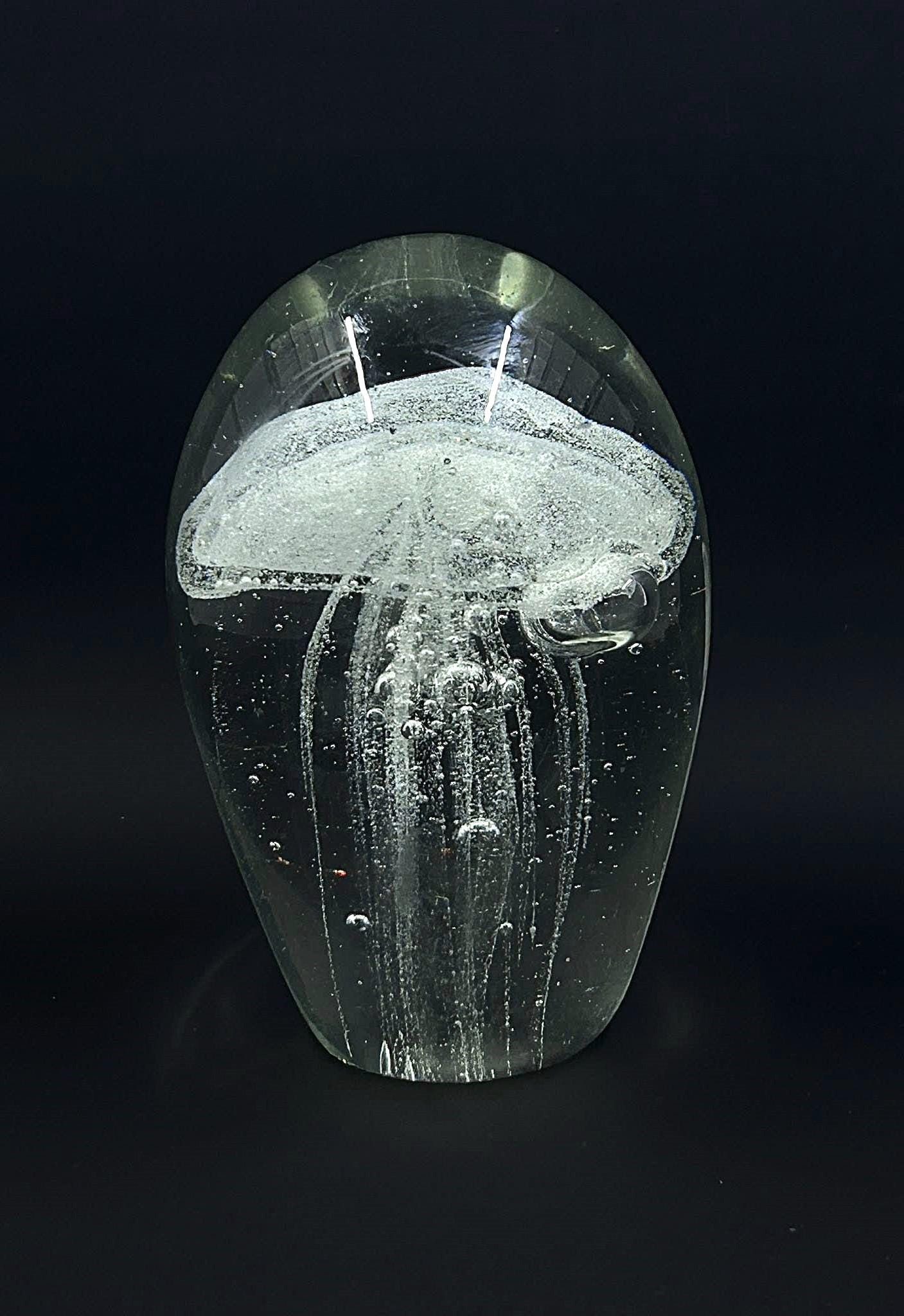 White Jellyfish Paperweight - UV Reactive Blown Glass Sculpture ...