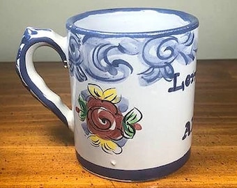 Portuguese Coffee Cup – Hand Painted Drink Mug – Alcobaca by Vestal - Vintage Portugal Cup