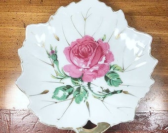 Floral Leaf Shaped Ceramic Trinket Dish - Vintage Ring Holder - Japan Jewelry Dish