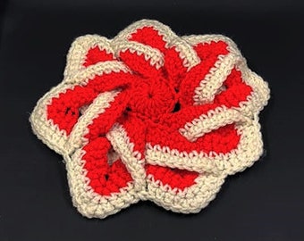 Vintage Red & White Crocheted Star Doily