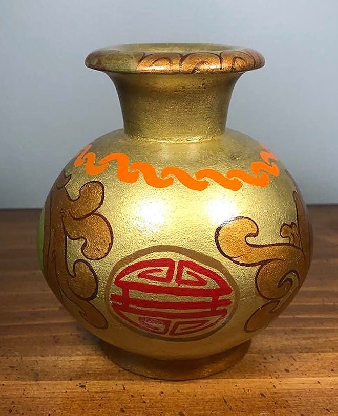 Vintage Hand Painted Wooden Flower Vase Etsy