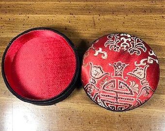 Vintage Round Lidded Silk Trinket Box