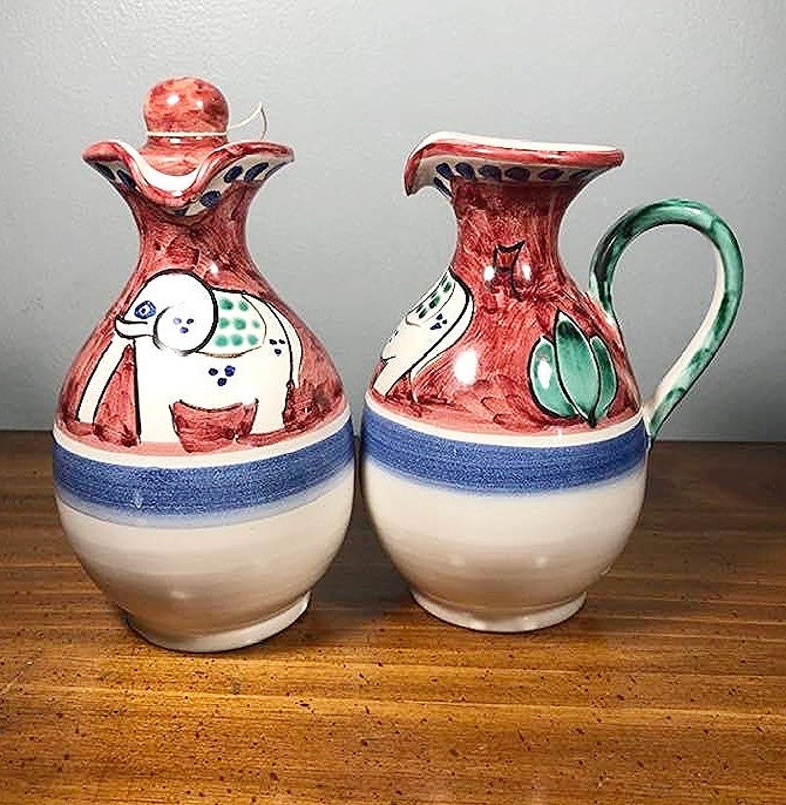 Vintage Hand Painted Ceramic Elephant Cruet Set Etsy