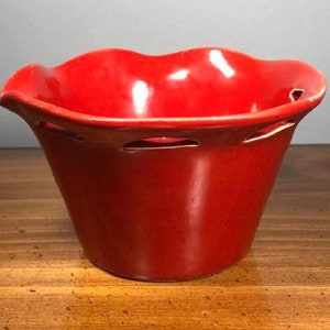 Red Italian Pottery Planter - Vintage Pottery Bowl with Scalloped Edge - ALFA Italy - Rustic Garden Planter - Mid-Century Home Decor