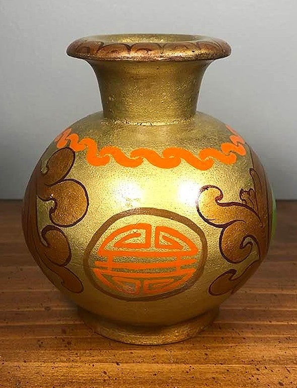 Vintage Hand Painted Wooden Flower Vase Etsy