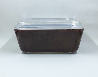 Pyrex Old Orchard Refrigerator Dish – Vintage Brown Casserole Loaf Pan – Mid Century Kitchen Storage