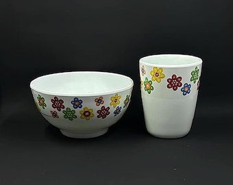 M&M’s Melamine Candy Flower Bowl and Cup - Retro Kids Set - Vintage Snack Set - Melamine Gift Set for Kids