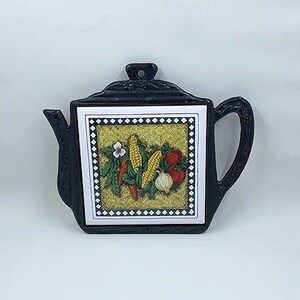Vintage Cast Iron & Ceramic Teapot Shaped Trivet