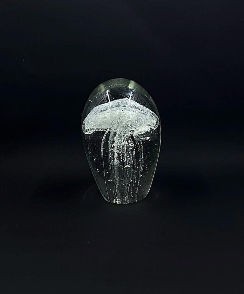 White Jellyfish Paperweight - UV Reactive Blown Glass Sculpture ...